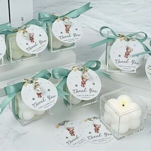 10 Sets Baby Shower Favors Small Bubble Candles With Thank You Card And Ribbon